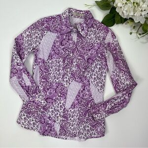 Etro Shirt Sz 40 Purple Button Down Paisley Print Cotton